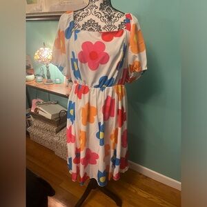 SHEIN Unity Plus Floral Print Square Neck Puff Sleeve Dress 1XL